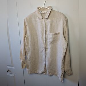 100% Linen L'Officiel Vintage Women Blouse Cream Color Slightly Seethrough Large